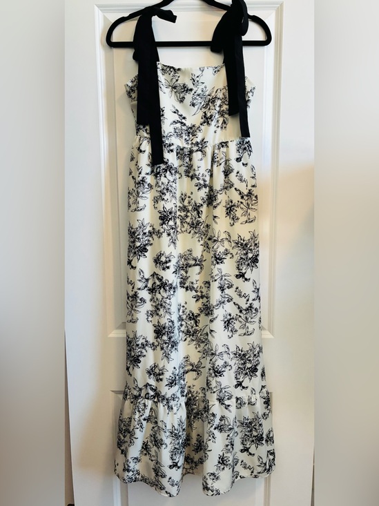 La february Dresses & Skirts - Black & White Floral Maxi Dress with Tie-Strap Shoulders
